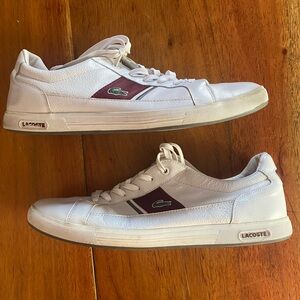 Lacoste Men's White and Burgundy Sneakers alligator logo size 13